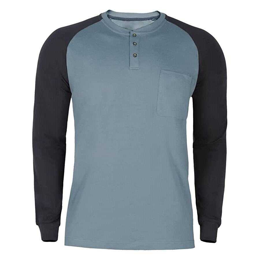 NFPA 2112 / CAT 2 Flame Resistant Two tone Henley Shirts Knit top Sweatshirt for Welders, Ironworkers & oil workers factory