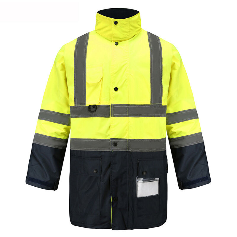 2023 New 5-1 Demountable Parka Jacket Polyester Oxford Waterproof Reflective Raincoat High Visibility Warm Reflective Jacket factory