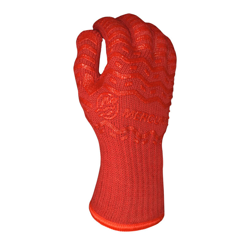 Heat Flame Resistant Aramid Shell Poly/Cotton Liner 2 sides Silicone Pattern BBQ Grill Oven Mitt Gloves supplier