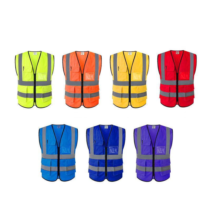 Wholesale Safety Hi Vis Reflective work Vest with multi pockets Security safety vest with logo printed details