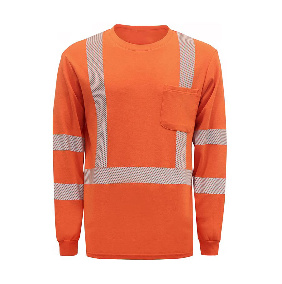 Hi-Vis Orange Polyester/ FR Cotton Long Sleeve Safety Reflective Construction Shirt Reflective Safety Polo Shirt details