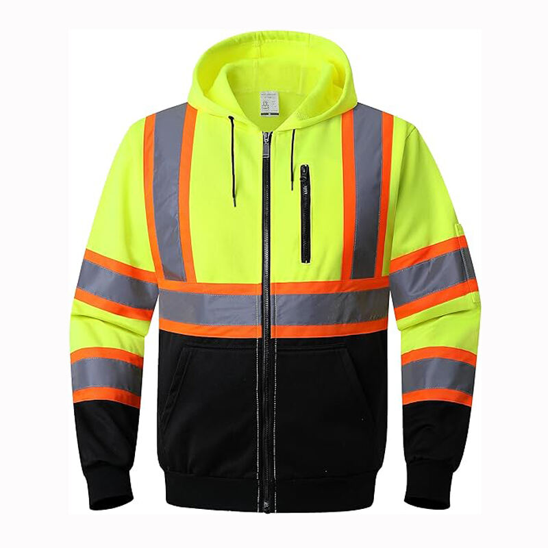 High Visibility Safety Sweatshirts Zip Closure Fleece Safety Jacket ANSI Class 3 Jackets Detachable Reflective Work Hoodies details