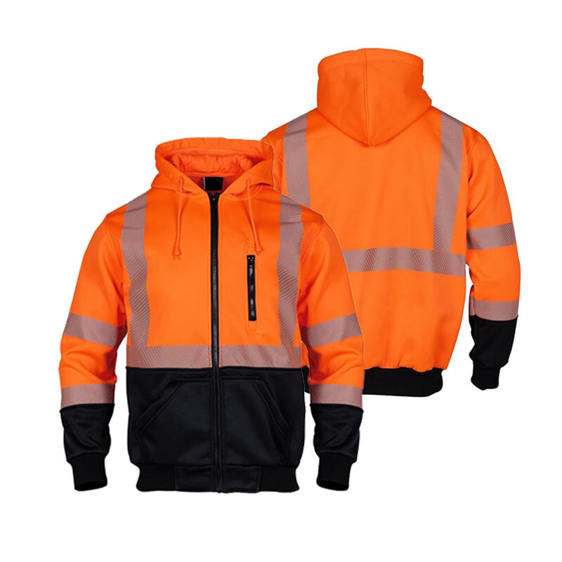 280gsm  Fleeced High Visibility Safety Sweatshirts Zip Closure Hi-Vis Safety Jackets Orange Warm Reflective Work Hoodies factory