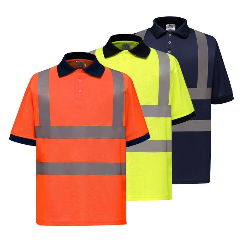 Hi Viz Vis High Visibility Polo Shirt Reflective Tape Safety Security Work Button T-Shirt Customized Polo Work Shirts manufacture