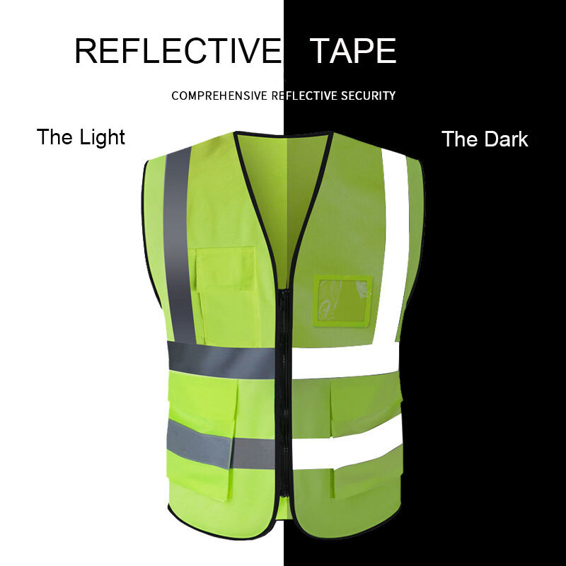 Wholesale Safety Hi Vis Reflective work Vest with multi pockets Security safety vest with logo printed details