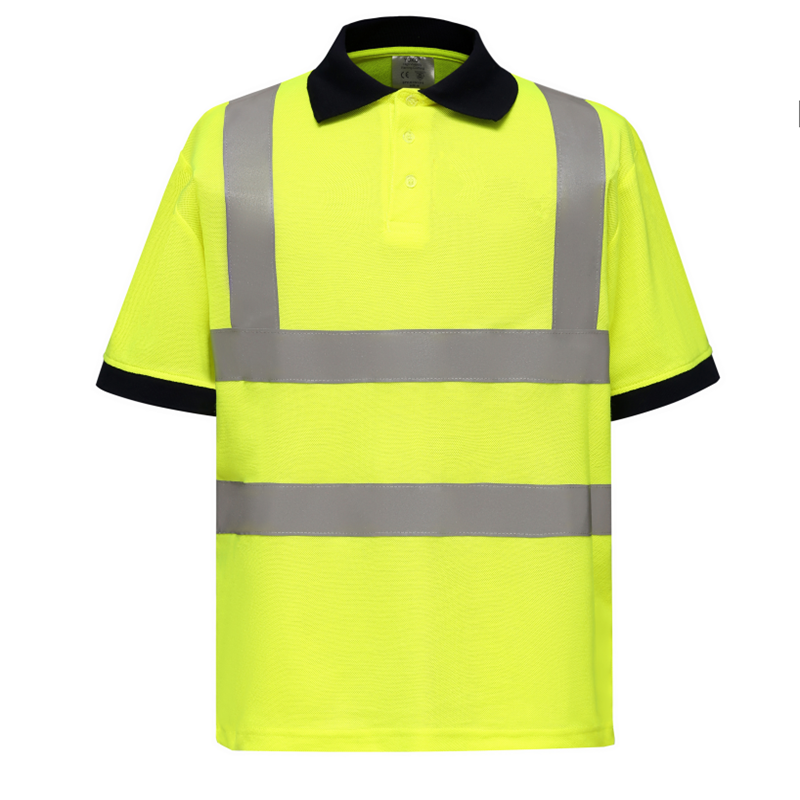 Hi Viz Vis High Visibility Polo Shirt Reflective Tape Safety Security Work Button T-Shirt Customized Polo Work Shirts manufacture