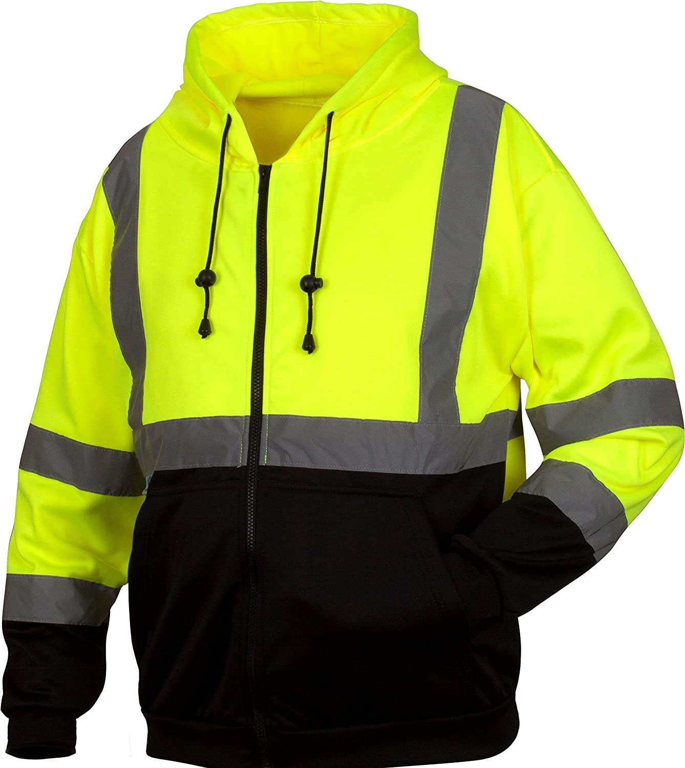 Hi Vis Safety Fleece Zip Hoodie Sweatshirt ANSI Class 3 Reflective with Black Bottom for Men  Hi-Vis Lime Zipper Sweatshirt manufacture