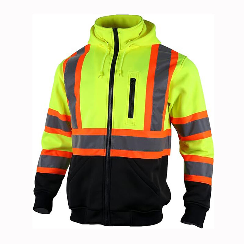 High Visibility Safety Sweatshirts Zip Closure Fleece Safety Jacket ANSI Class 3 Jackets Detachable Reflective Work Hoodies details