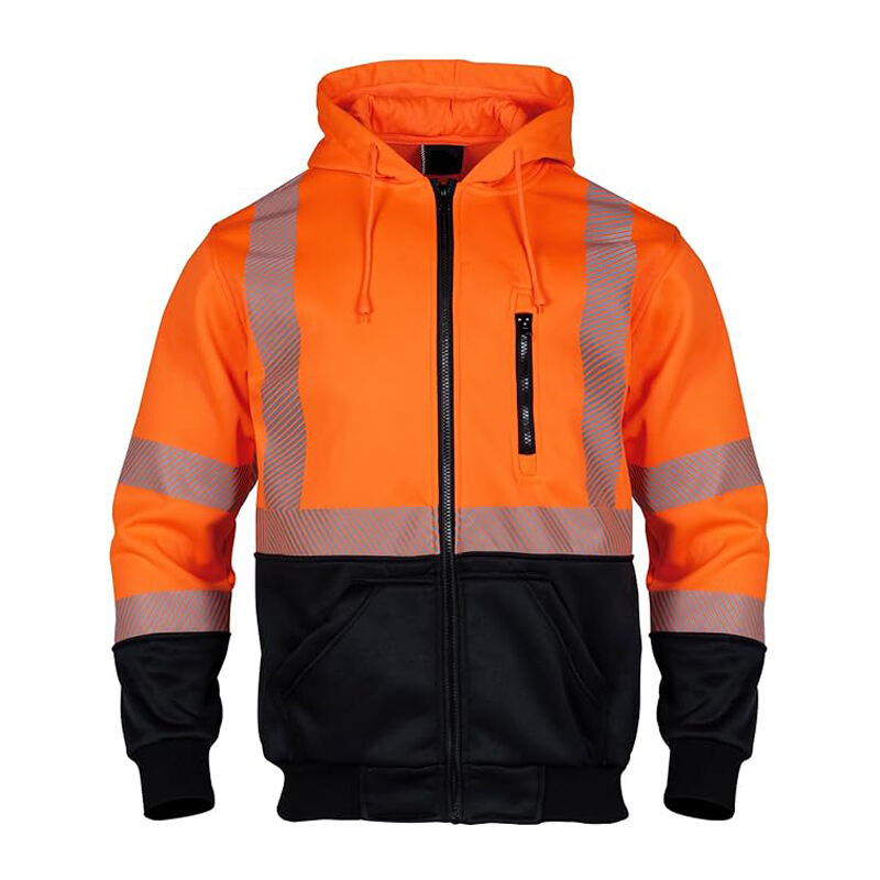 280gsm  Fleeced High Visibility Safety Sweatshirts Zip Closure Hi-Vis Safety Jackets Orange Warm Reflective Work Hoodies manufacture