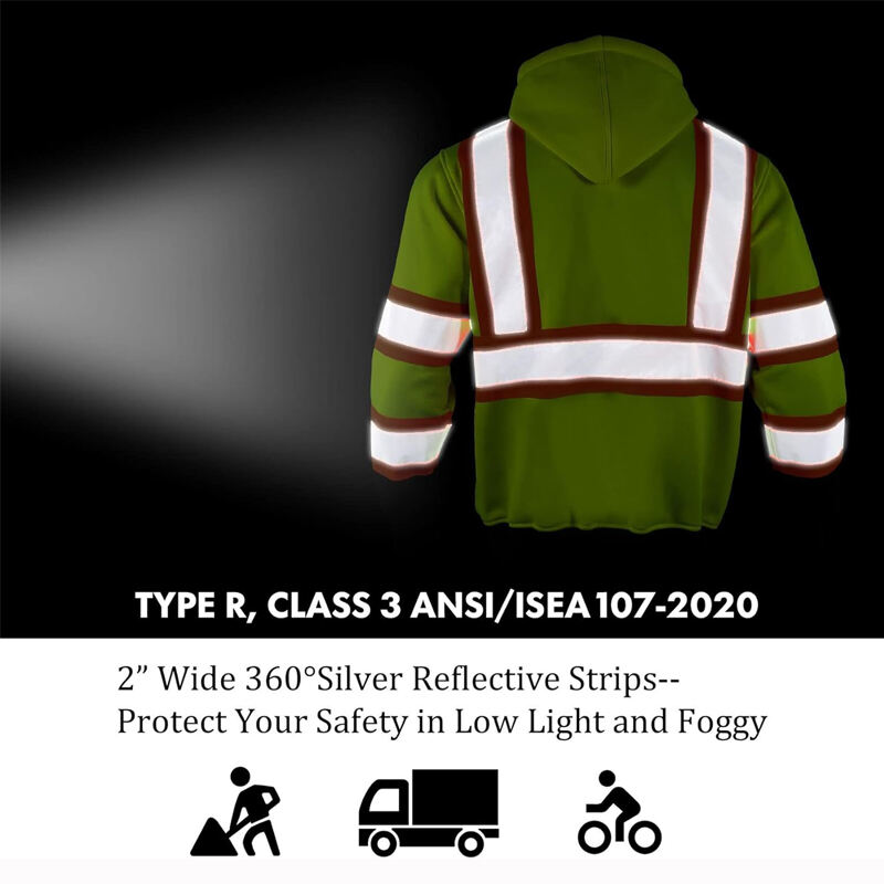 High Visibility Safety Sweatshirts Zip Closure Fleece Safety Jacket ANSI Class 3 Jackets Detachable Reflective Work Hoodies details