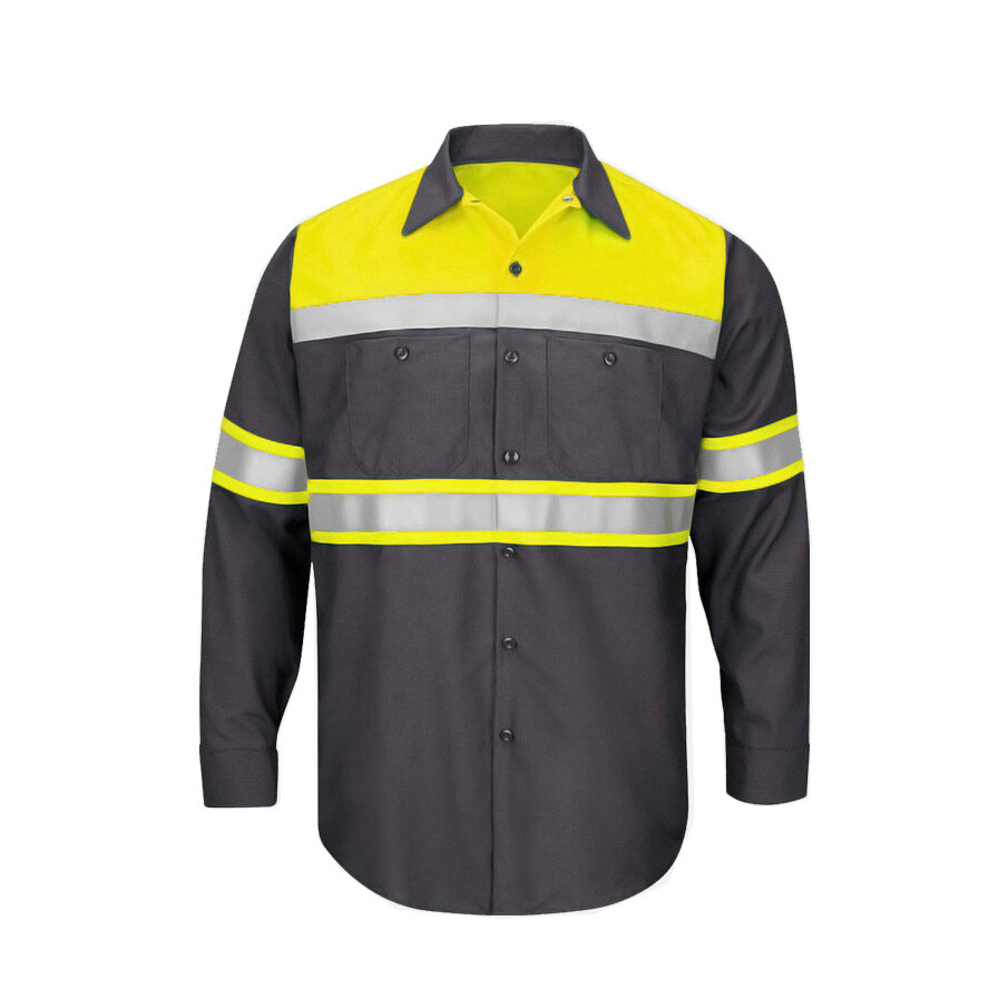 Wholesale Hi-Vis 100% Cotton Reflective Shirt Industrial Security Workwear Long Sleeve Safety Clothing manufacture