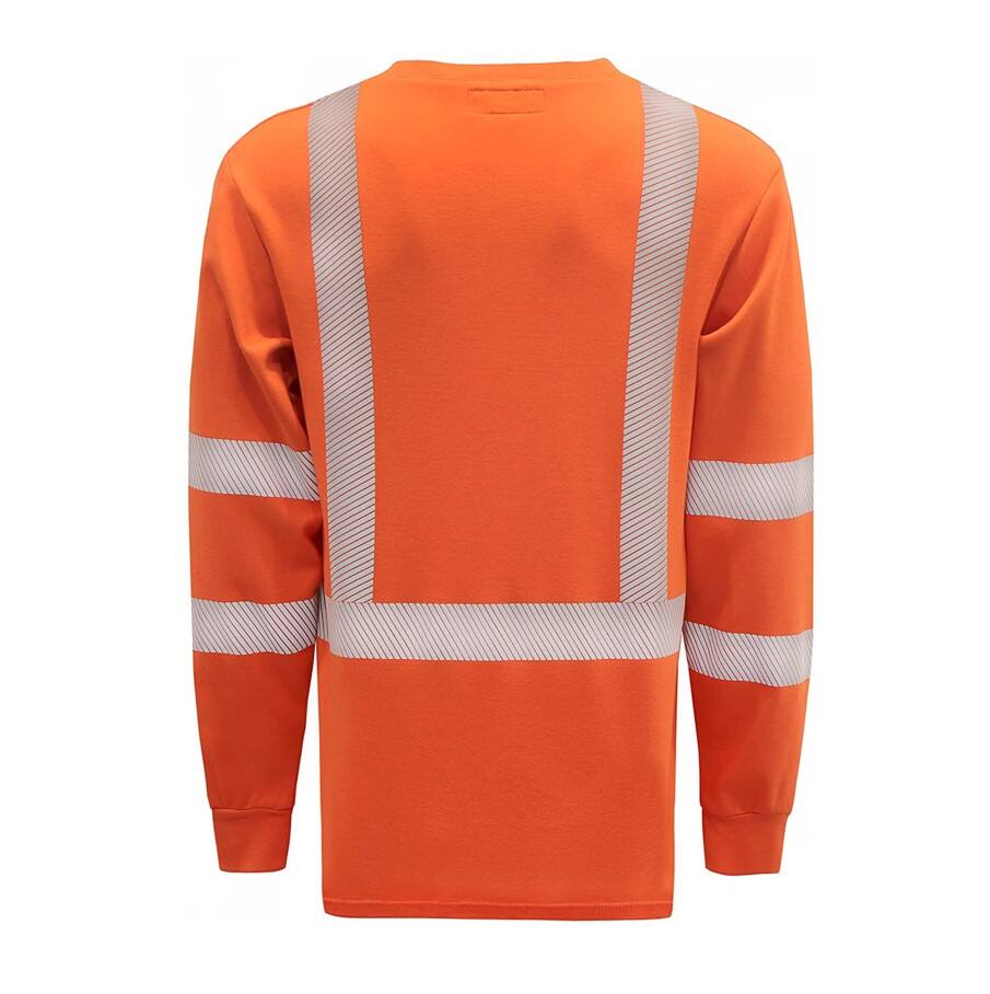 Hi-Vis Orange Polyester/ FR Cotton Long Sleeve Safety Reflective Construction Shirt Reflective Safety Polo Shirt supplier