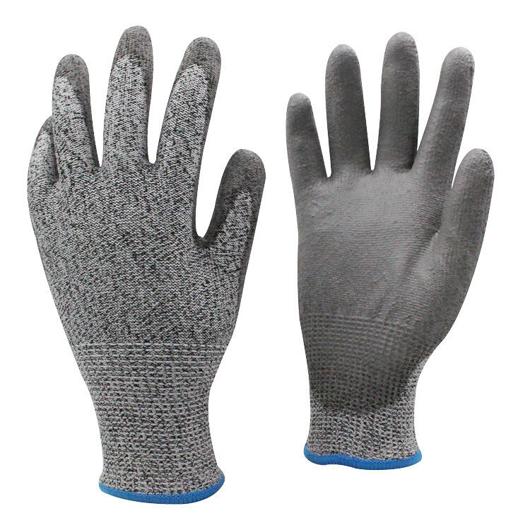 A3 Cut Level 13G HPPE/Glass Knit Shell with PU Coated Palm Cut Resistant Safety Work Gloves factory