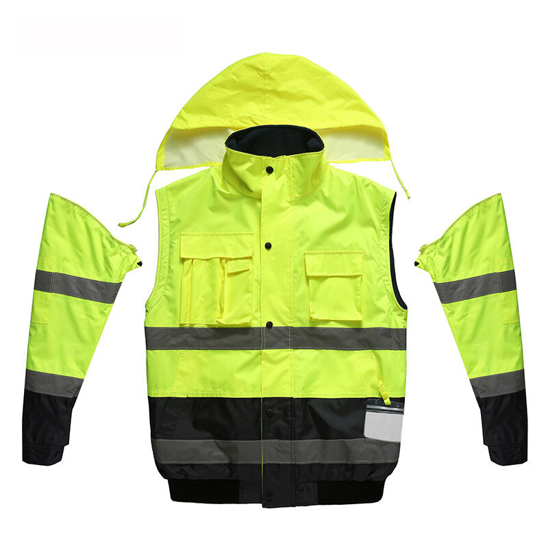 Multipurpose Demountable Reflective Jacket Waterproof 300D Oxford 200g Polar Fleece Riding Clothes Warm Reflective Flight Jacket factory