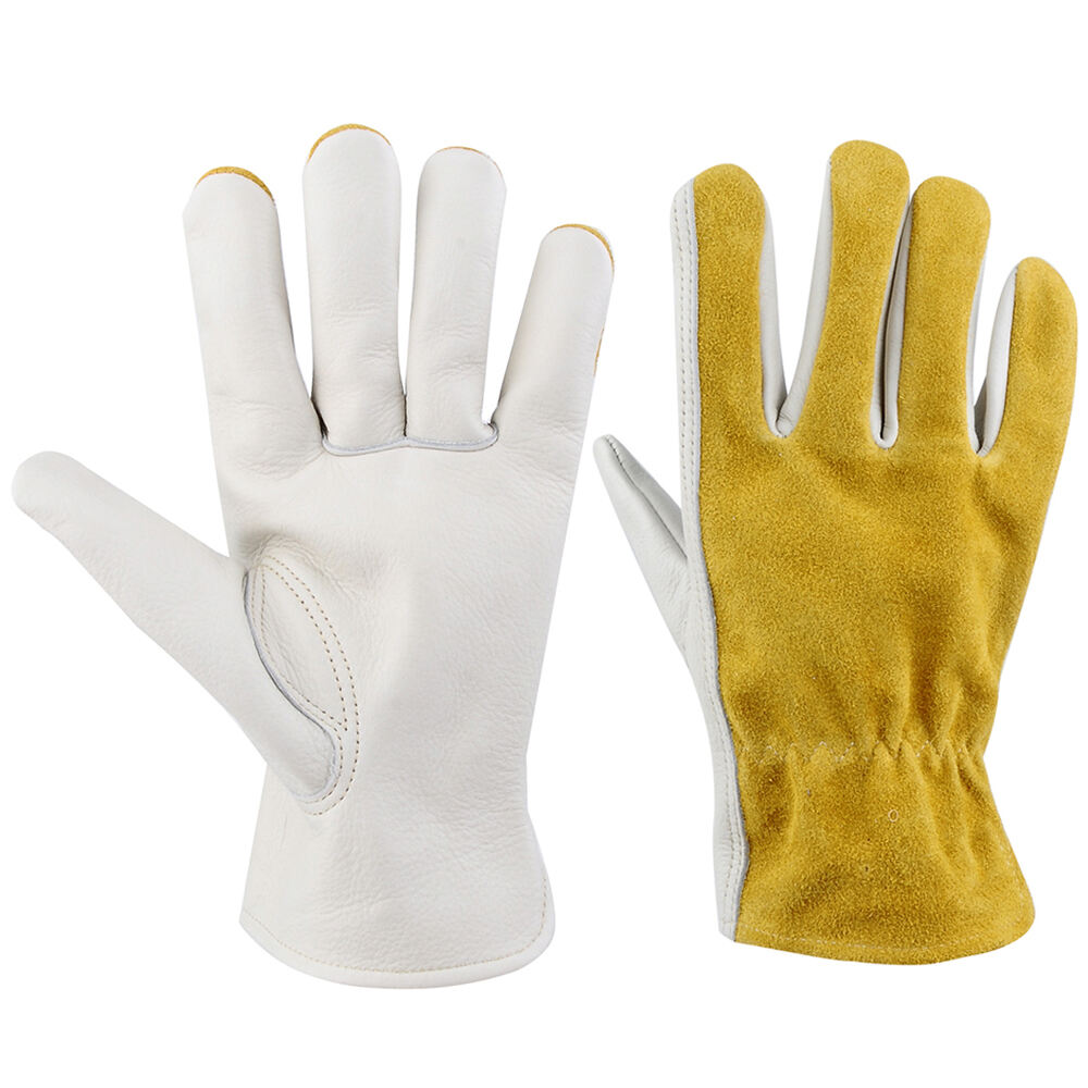 Cow Leather Driver Gloves Leather Garden Work Gloves With Keystone Thumb details