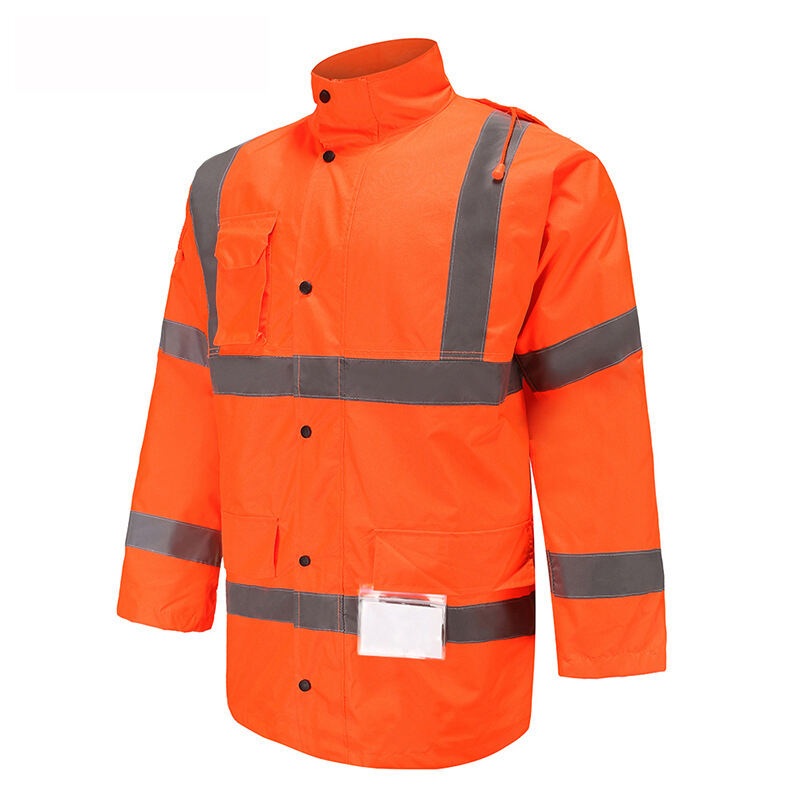 Hot Sale Custom Parka Jacket 300D Polyester Wadding Oxford Waterproof Reflective Raincoat High Visibility Warm Reflective Jacket details