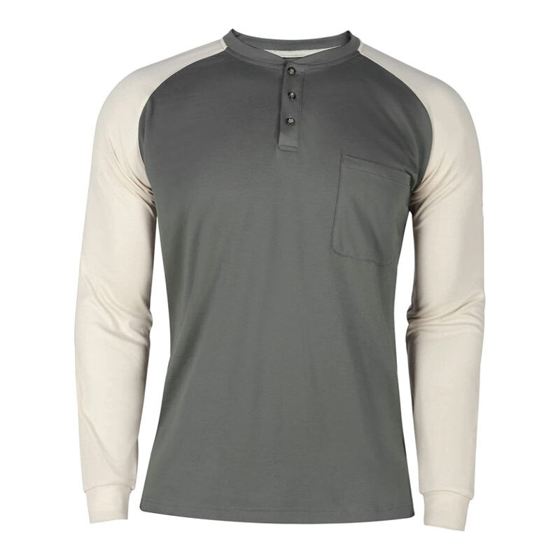 NFPA 2112 / CAT 2 Flame Resistant Two tone Henley Shirts Knit top Sweatshirt for Welders, Ironworkers & oil workers factory