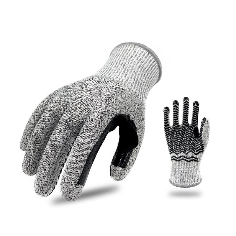 Factory Custom anti cut safety work 13G HPPE Knit Silicone Palm Dotted Anti Slip Level 5 Cut Resistant Gloves manufacture