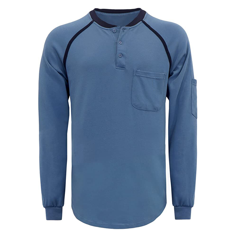 NFPA2112 Flame Resistant Long Sleeve shirt 6OZ FR Henley T Shirts Mens Fire Retardant T Shirt details