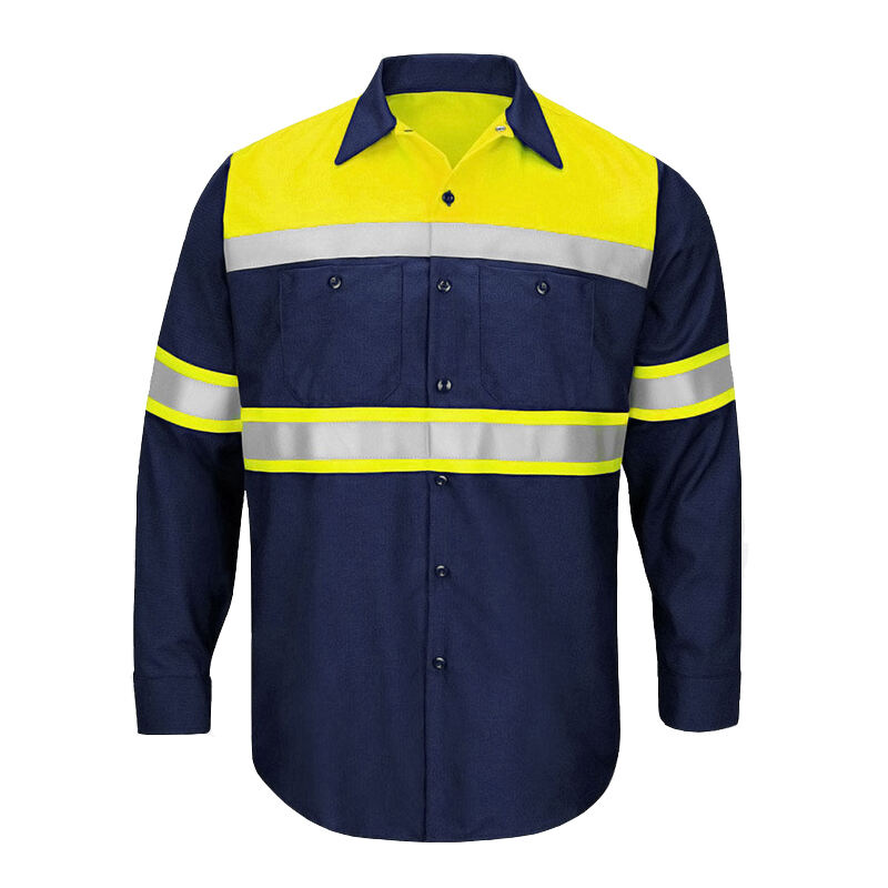 Wholesale Hi-Vis 100% Cotton Reflective Shirt Industrial Security Workwear Long Sleeve Safety Clothing details