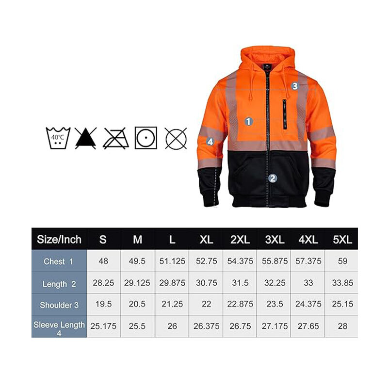 280gsm  Fleeced High Visibility Safety Sweatshirts Zip Closure Hi-Vis Safety Jackets Orange Warm Reflective Work Hoodies factory