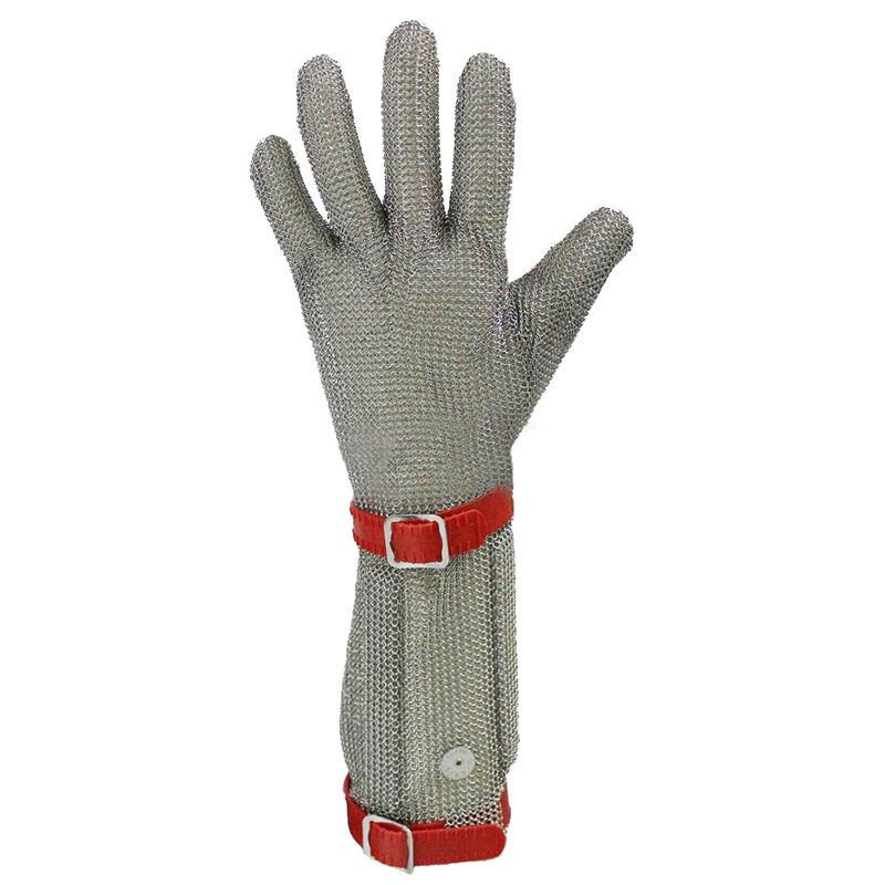 19cm TPE Belt Long Cuff Cut Resistant Stainless Steel Chain Mail Metal Mesh Butcher Safety Work Gloves details