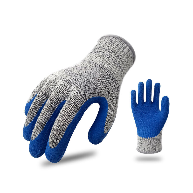 A3 level 10G HPPE/Glass/Cotton Knit Shell Wrinkle Latex Coated Palm Cut Resistant Safety Work Gloves details