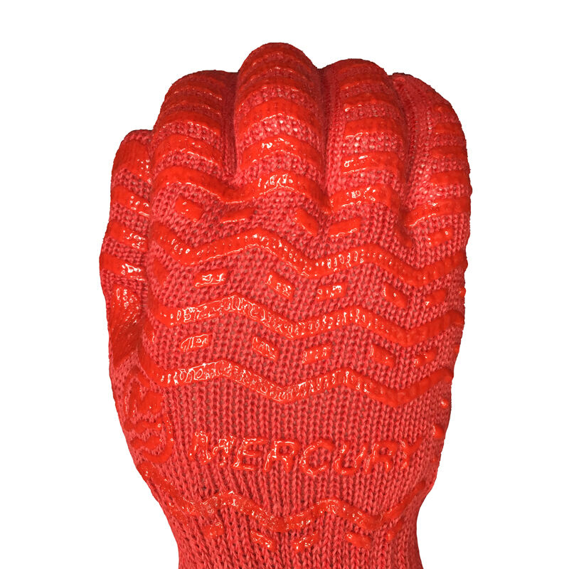 Heat Flame Resistant Aramid Shell Poly/Cotton Liner 2 sides Silicone Pattern BBQ Grill Oven Mitt Gloves manufacture