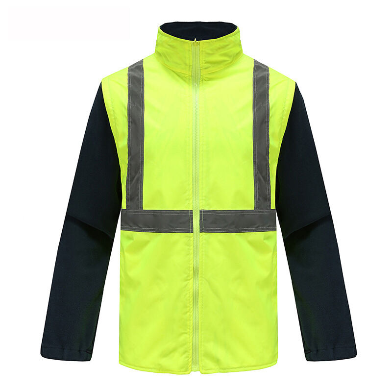 2023 New 5-1 Demountable Parka Jacket Polyester Oxford Waterproof Reflective Raincoat High Visibility Warm Reflective Jacket factory