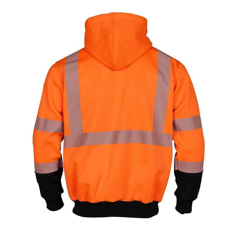 280gsm  Fleeced High Visibility Safety Sweatshirts Zip Closure Hi-Vis Safety Jackets Orange Warm Reflective Work Hoodies manufacture