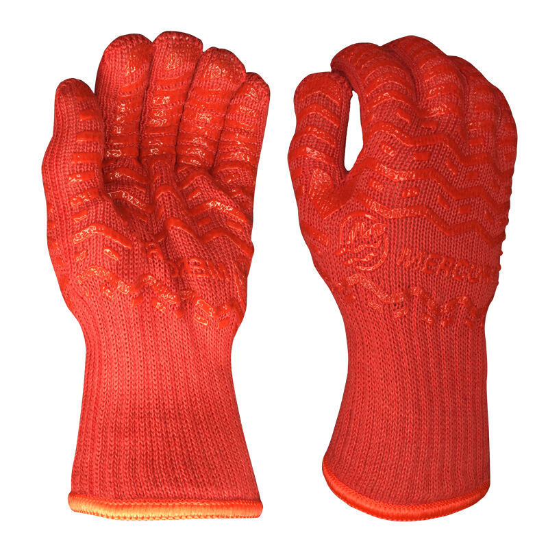 Heat Flame Resistant Aramid Shell Poly/Cotton Liner 2 sides Silicone Pattern BBQ Grill Oven Mitt Gloves details