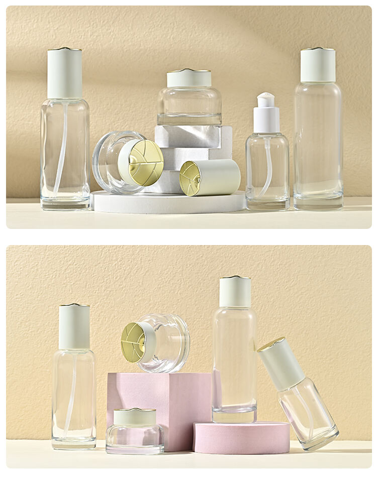 Luxury 30g 50g 40ml 100ml 120 ml empty round lotion skincare pump sprayer packaging cosmetic bottle glass jars and bottles factory