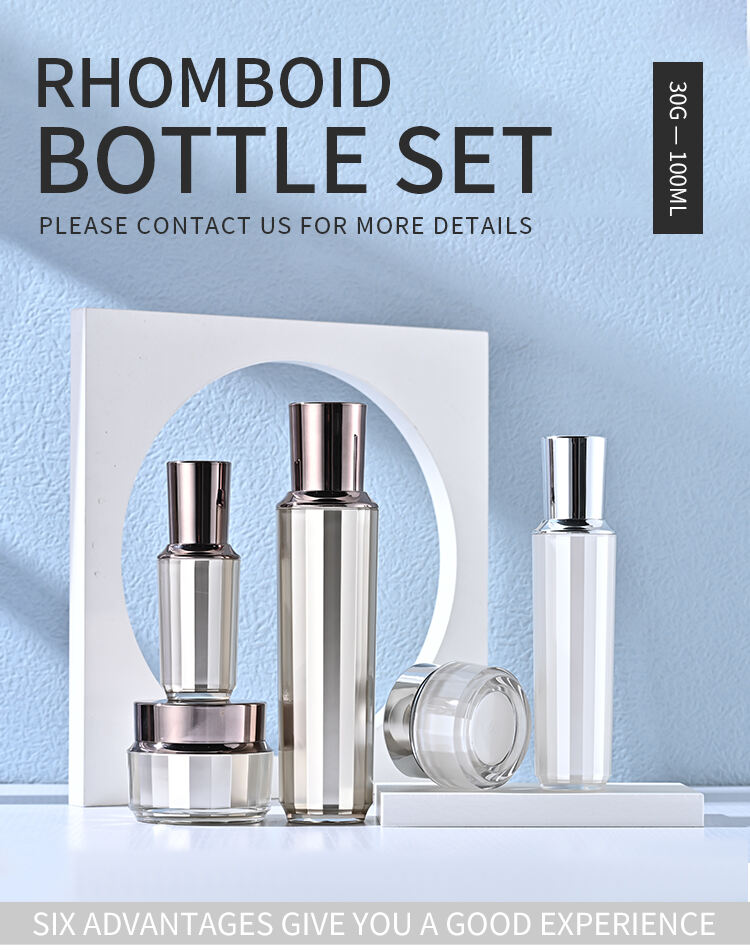 Cosmetics Packaging Sets Acrylic Jar and Plastic Bottle Custom Clear polygon body with lids for cream skin care products factory