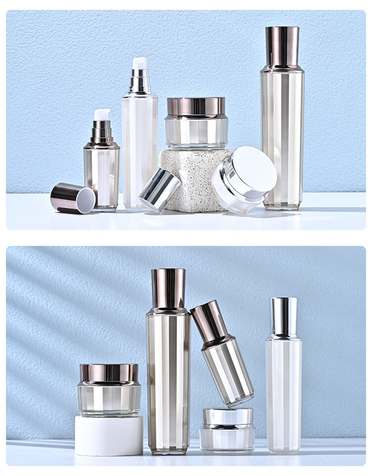 Cosmetics Packaging Sets Acrylic Jar and Plastic Bottle Custom Clear polygon body with lids for cream skin care products manufacture