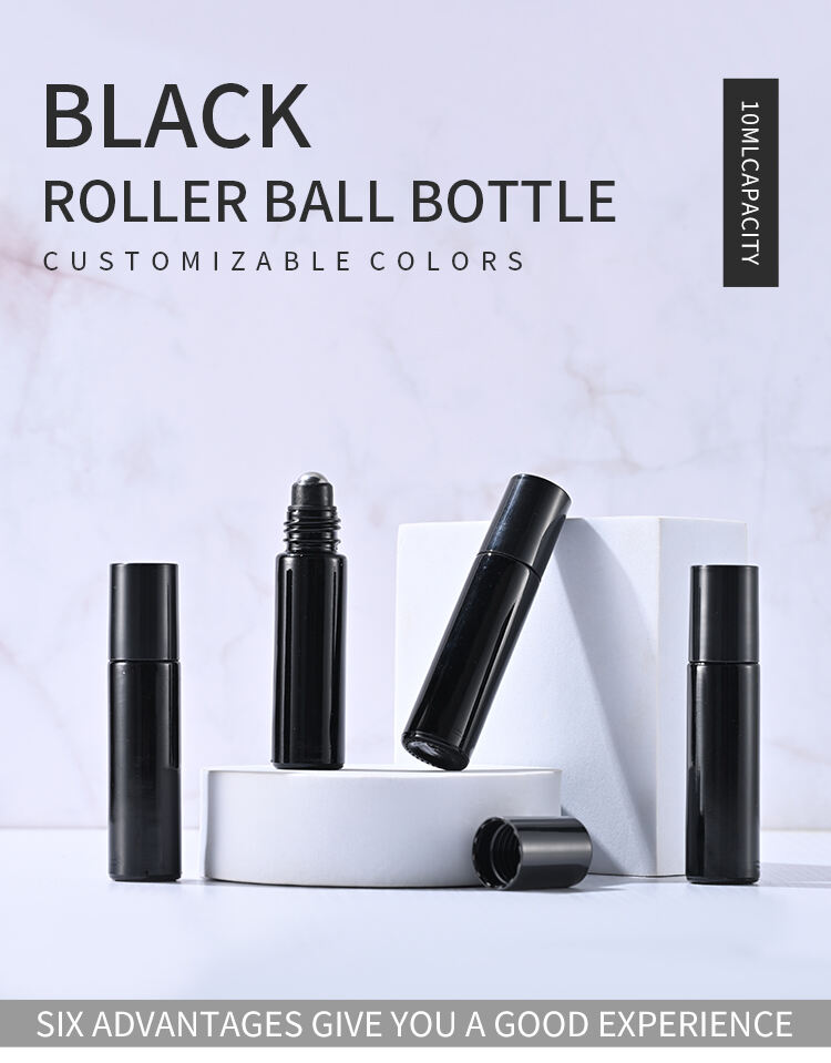 5ml 10ml Black Glass Perfume Roll On Bottle With Stainless Steel Metal Roller Ball supplier