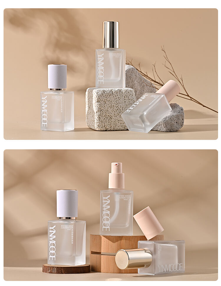 Square Thick bottom frosted 30ml bb cream makeup cosmetic press pump bottle luxury empty liquid foundation lotion glass bottles details