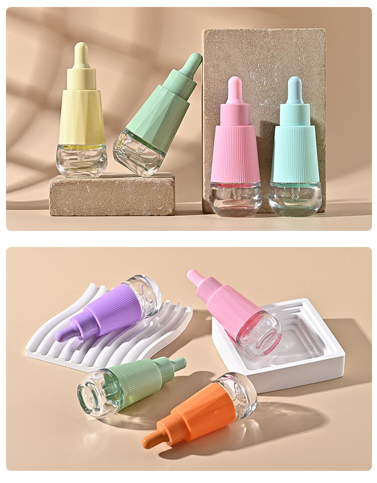 Customized 30ml essence bottle with dropper frosted essential oil bottle flat shoulder glass bottle cosmetic packaging manufacture