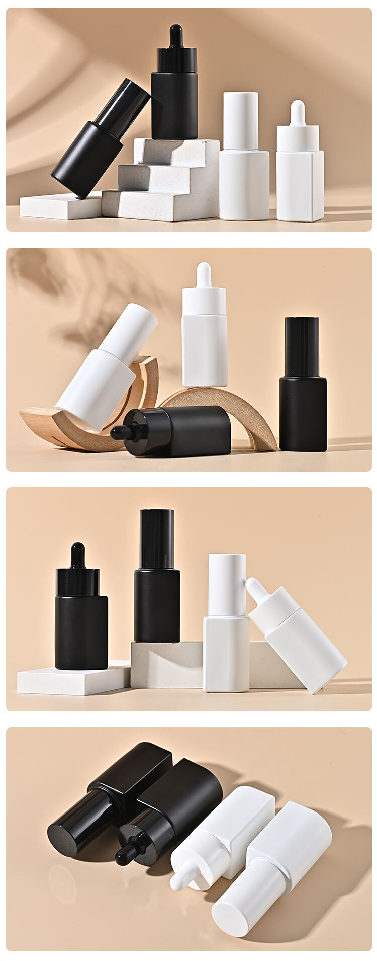 Yinmai Custom 30ml Black white Essential Oil Glass Dropper Bottle Face Skin Care Packaging Cosmetic Lotion Spray pump Bottle details