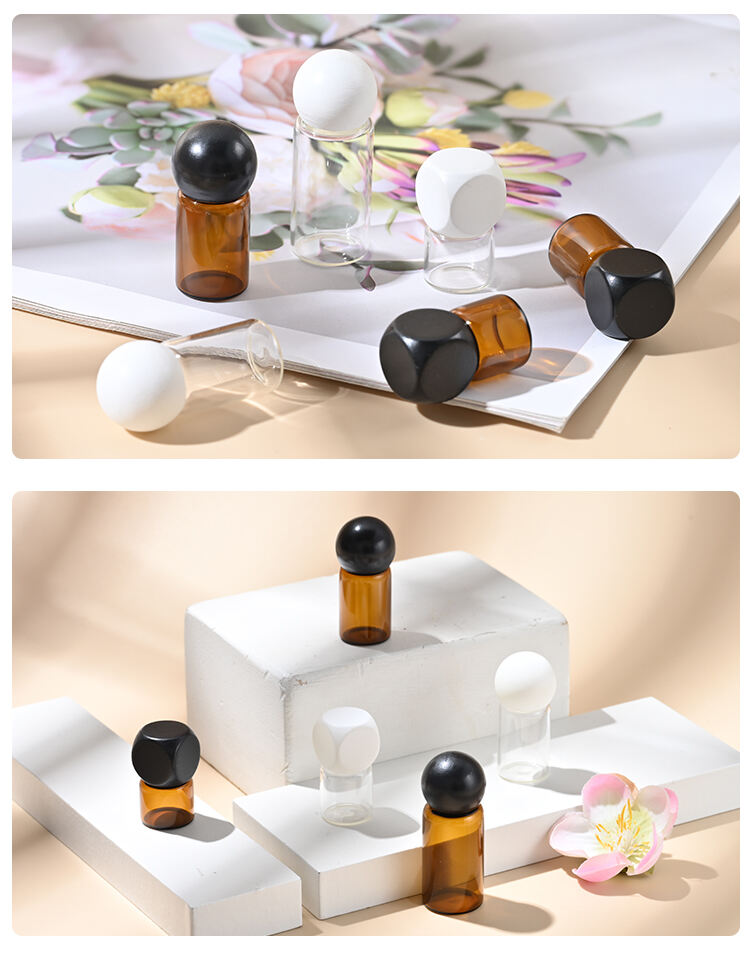 1ml 2ml 3ml 5ml Amber cosmetic essential oil glass bottle New Vial Glass Bottle with Round hat cover supplier