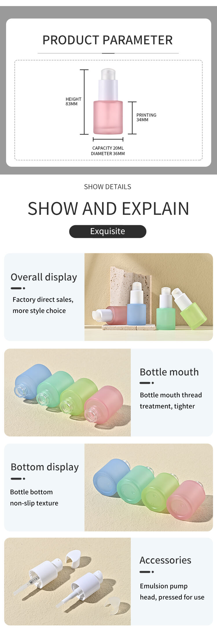 Glass Cosmetic Face Serum Bottles Hair Essential Oil Dropper Bottle with Box Custom Empty Luxury Frosted Color 20ml PUMP Sprayer factory