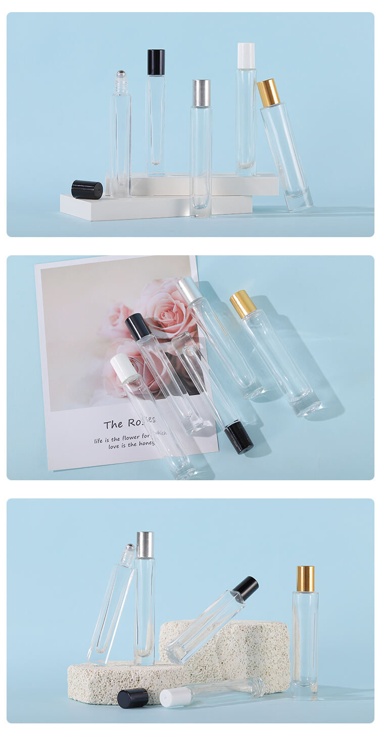 10ml 15ml rectangle roller ball packaging perfume oil container glass roll on bottle manufacture