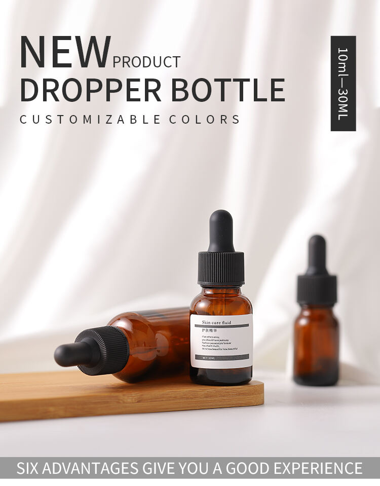 Wholesale 10ml 15ml 20ml 30ml glass amber Essential Oil Bottle with dropper for serum bottle details