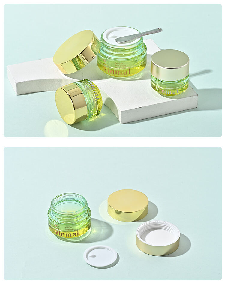 15g 50g Cosmetic round shape Gradient green acrylic jar container Elegant empty cream jars with gold lid manufacture