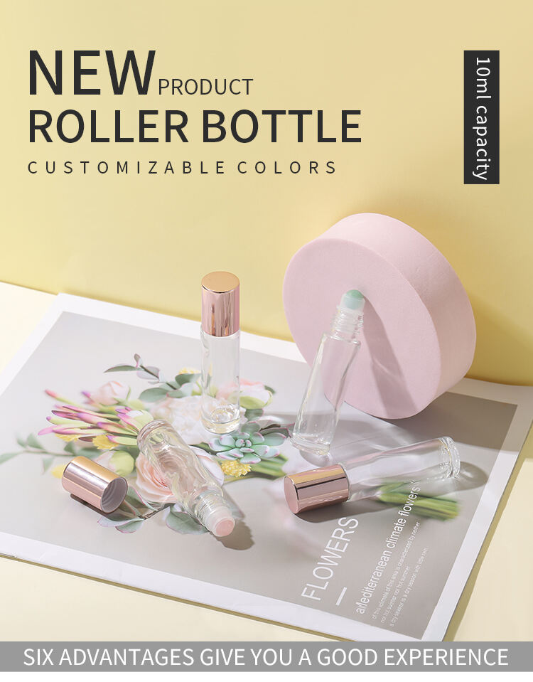 Gemstone Roller Bottle 10ml Essential Oil Perfume Glass Roll On Bottle With Colorful Roller Ball supplier