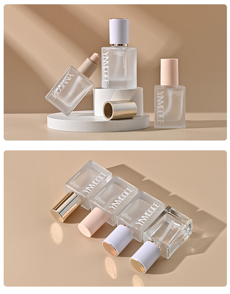 Square Thick bottom frosted 30ml bb cream makeup cosmetic press pump bottle luxury empty liquid foundation lotion glass bottles supplier