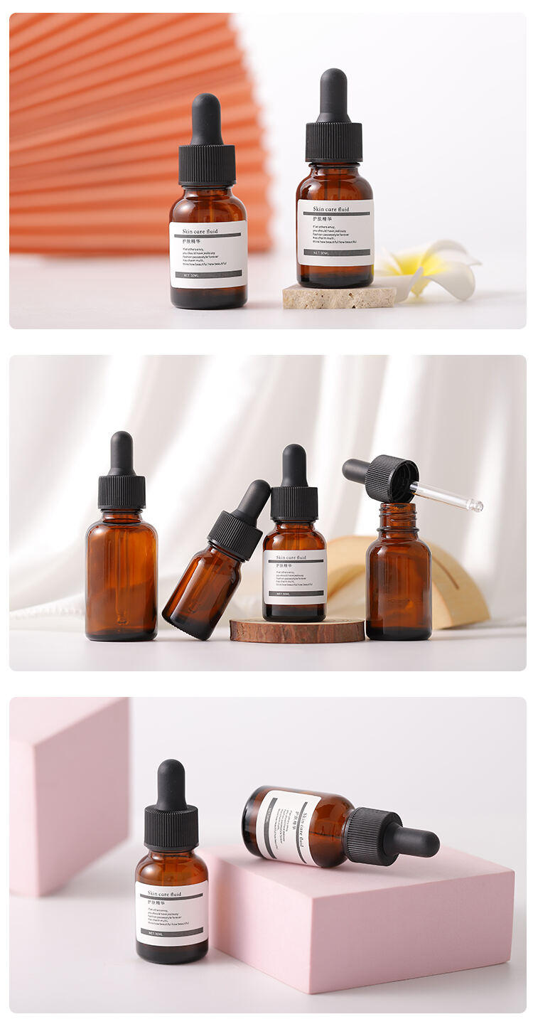 Wholesale 10ml 15ml 20ml 30ml glass amber Essential Oil Bottle with dropper for serum bottle manufacture
