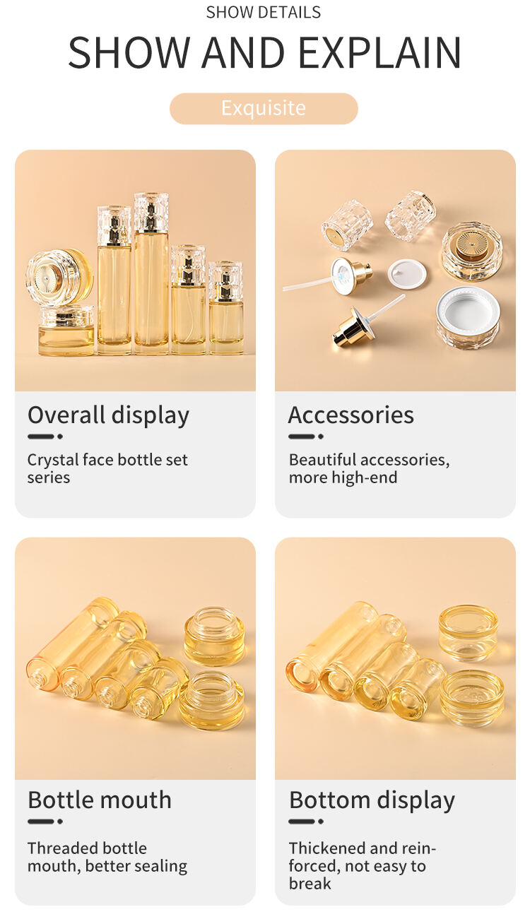 Luxury Skincare Packaging 30G 50G Glass Face Cream Jar And Bottle Set 30ml 50ml 100ml 120ml Lotion clear Cosmetic Glass Bottle details