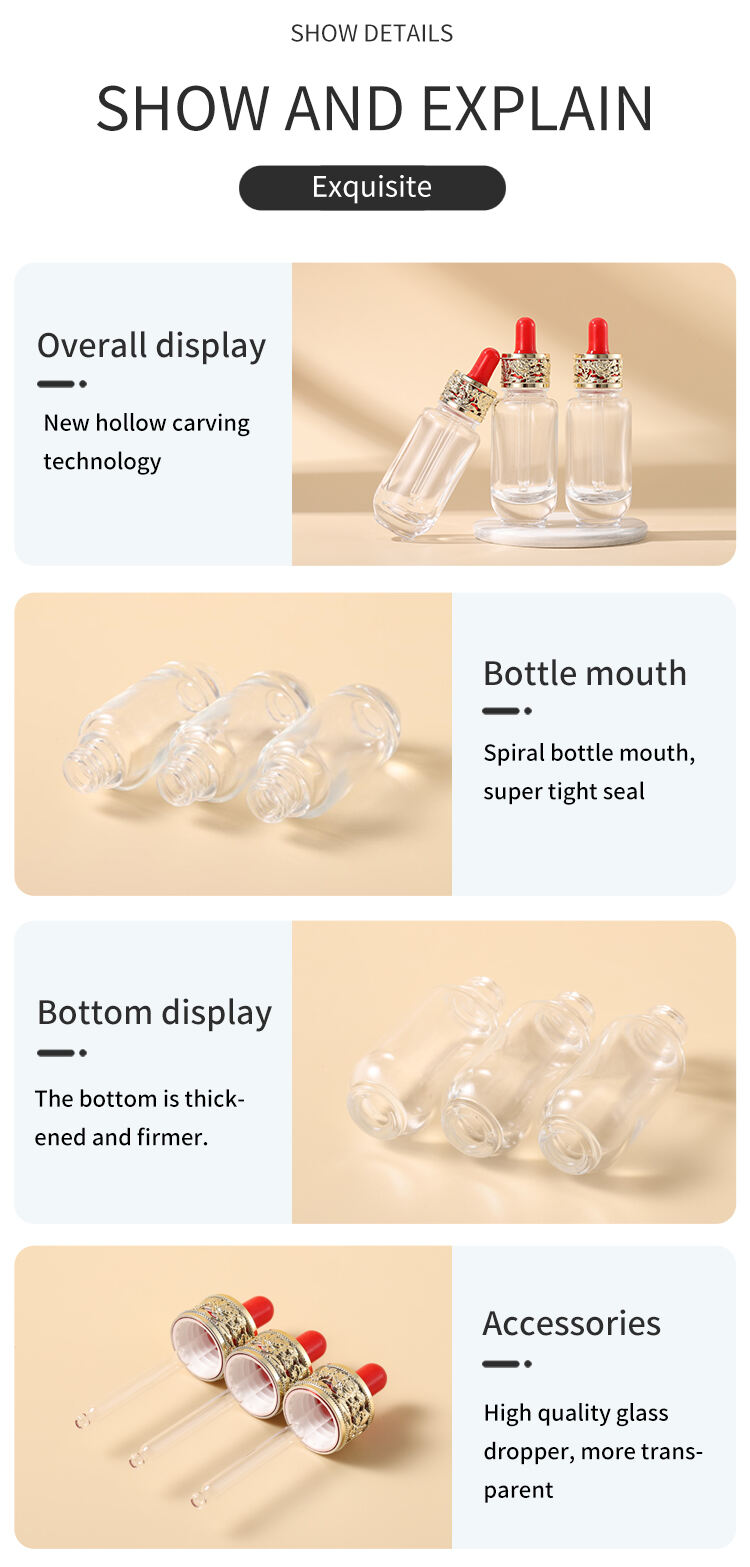 Custom Luxury Thick Bottom 30ml Serum Bottle 1oz Essential Oil Glass Thick Dropper Bottle transparent Cosmetic Glass Bottle factory