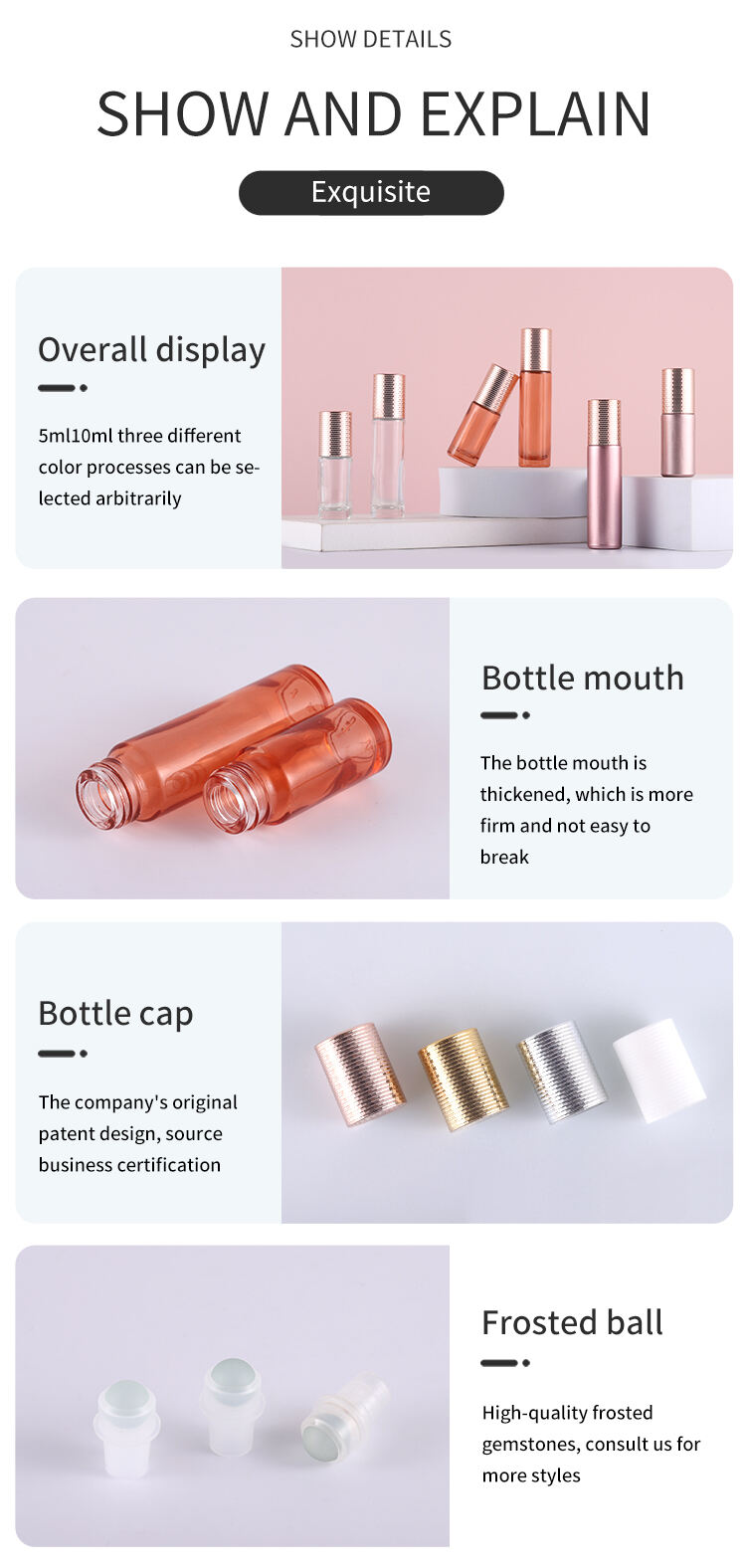 Wholesale empty 10ml rose glass roll on cosmetic bottle 10ml rose glass roll on essential oil roller bottles with lids manufacture