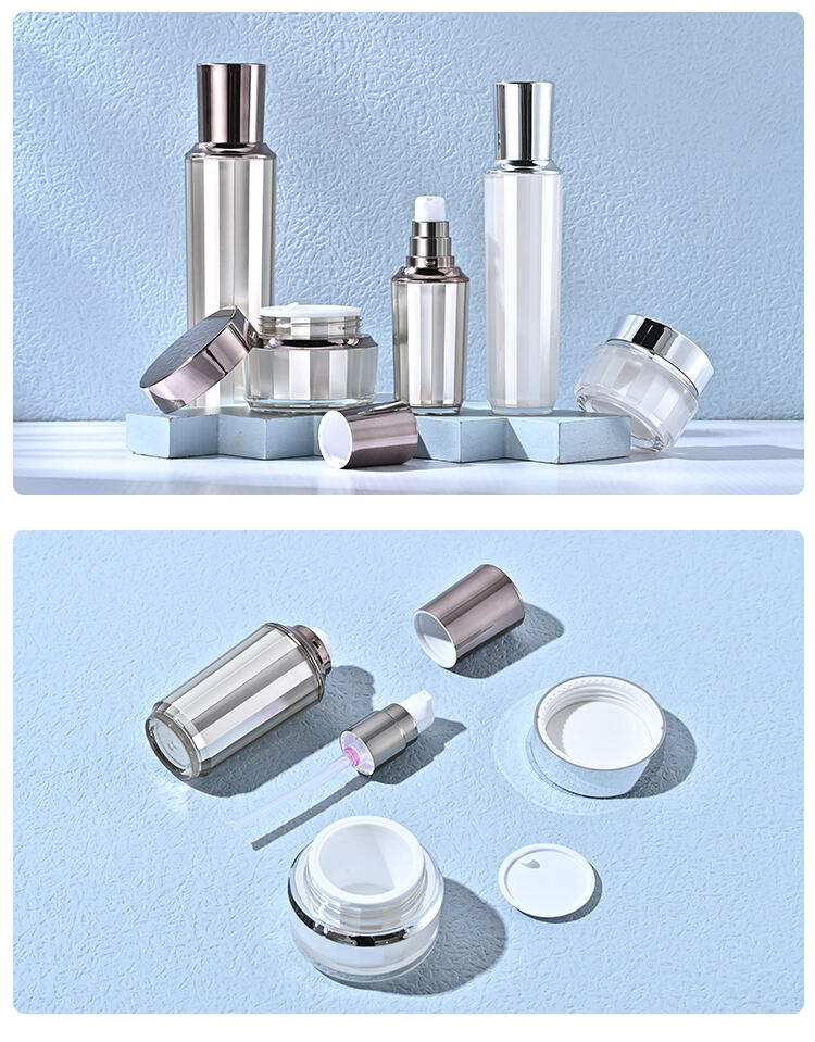 Cosmetics Packaging Sets Acrylic Jar and Plastic Bottle Custom Clear polygon body with lids for cream skin care products supplier